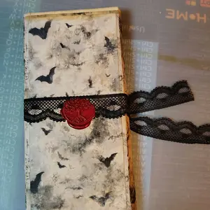 Journal Small Folio with Bat Design and Black Lace Ribbon for Gothic Style Notebooks