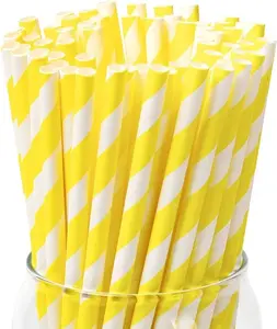100 Paper Straws, 7.75" x0.24" Biodegradable Yellow Paper, Drinking Straws for Cocktail, Coffee, Lemonade (0.24" x 7.75", Yellow)