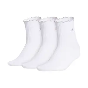 Adidas Womens White/Silver Performance Ruffle 3-Pack Quarter Socks, KL0310