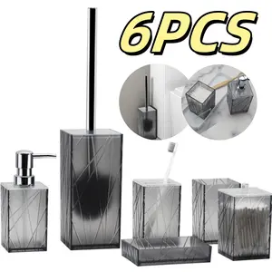Bathroom Accessory Set - 6Pcs Bathroom Accessories Sets Complete with Soap Dispenser, Toothbrush Holder and Cup, Soap Dish, Toilet Brush and Holder, Qtip Holder, Bathroom Accessories Decor Set Gift Glass Minimalist