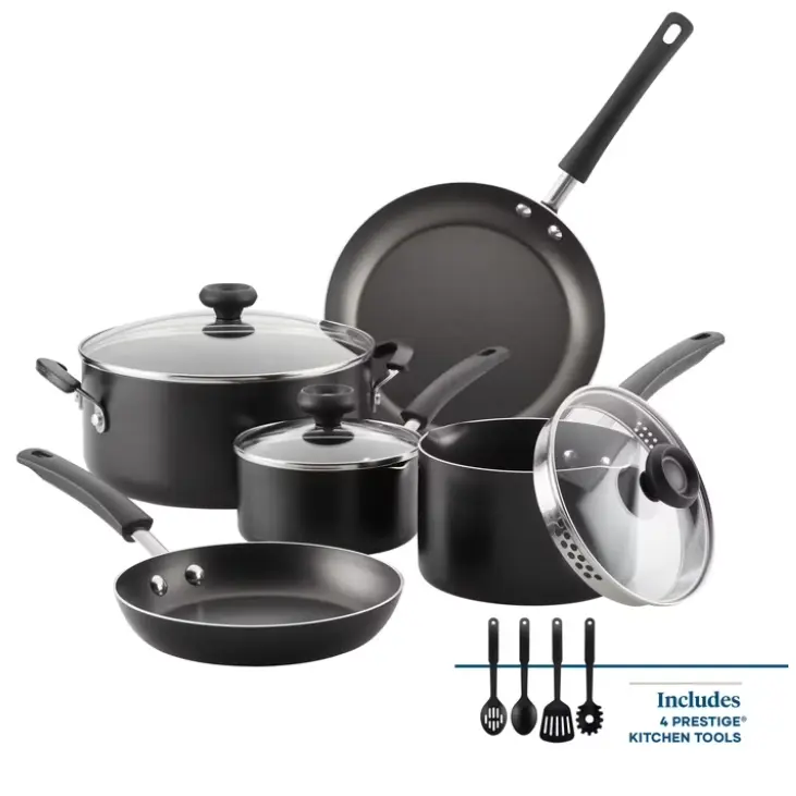 Farberware Easy Clean 12 Pcs Nonstick Cookware Set with Cooking Tools, Dishwasher Safe, Black