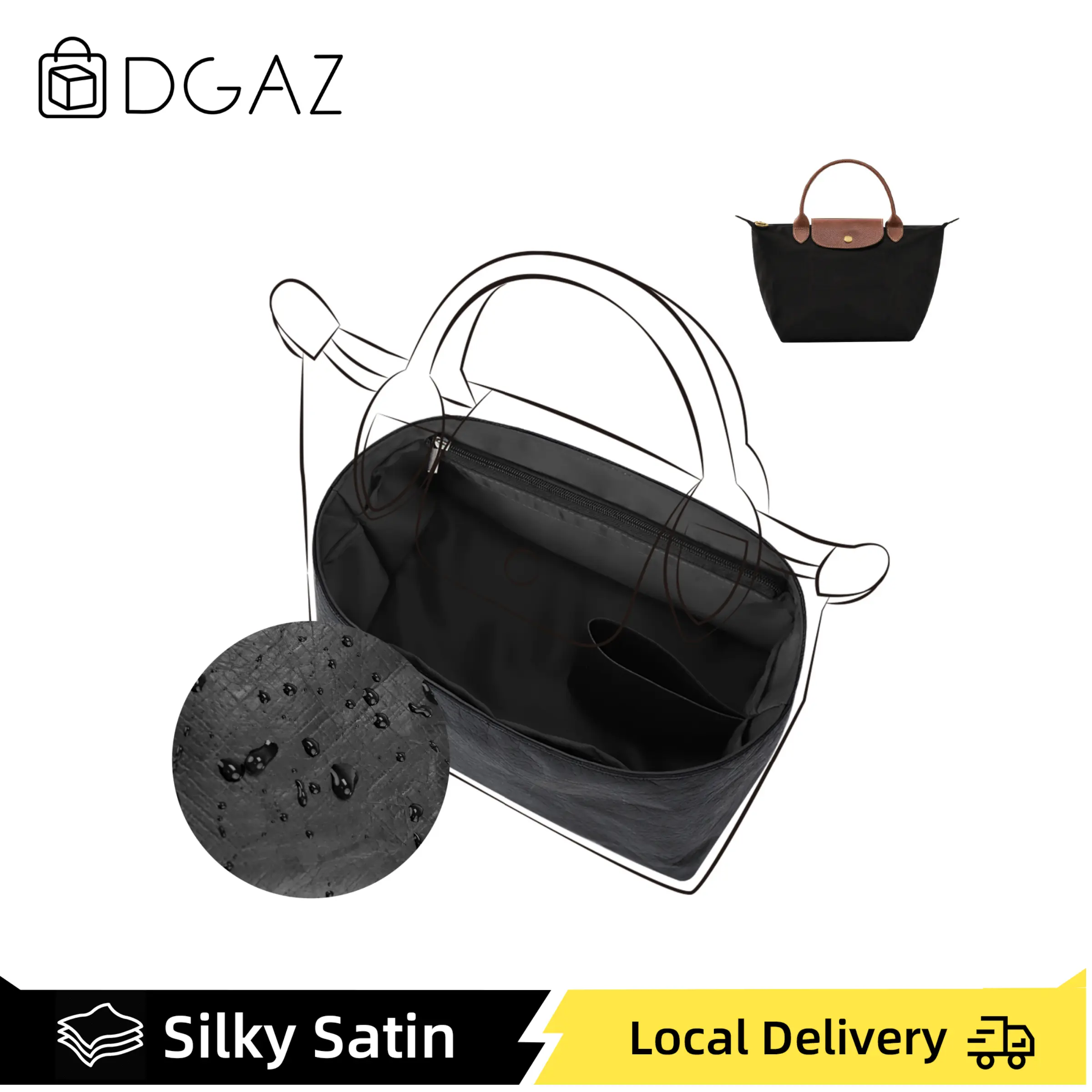 Purse Organizer Insert Compatible with Longchamp Le Pliage, Lightweight Multi-Pocket Tote Bag Shaper, Silk & DuPont Paper Interior Organizer