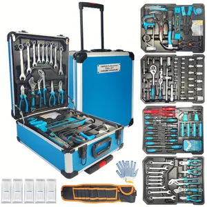 Arcwares 799pcs Aluminum Trolley Case Tool Set Silver, House Repair Kit Set, Household Hand Tool Set, with Tool Belt