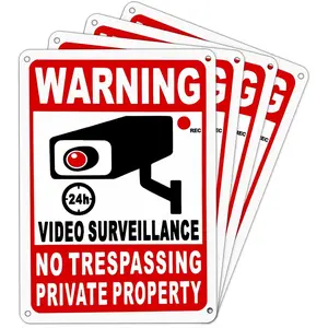 4-Pack Private Property No Trespassing Signs, 10x7 Inch 24 Hour Video  Sign,  Signs For Yard, Rust Free Aluminum  Camera Sign, Uv Protected, , .