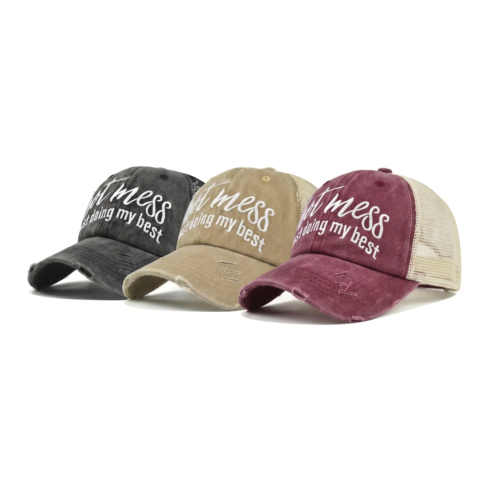Women's Ponytail Baseball Hat Mesh Open Top Embroidered Trucker Cap Summer Breathable Sun Protection Casual Ponyback Hat luxuri