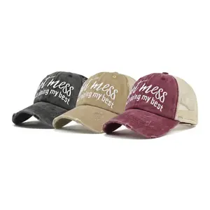 Women's Ponytail Baseball Hat Mesh Open Top Embroidered Trucker Cap Summer Breathable Sun Protection Casual Ponyback Hat luxuri