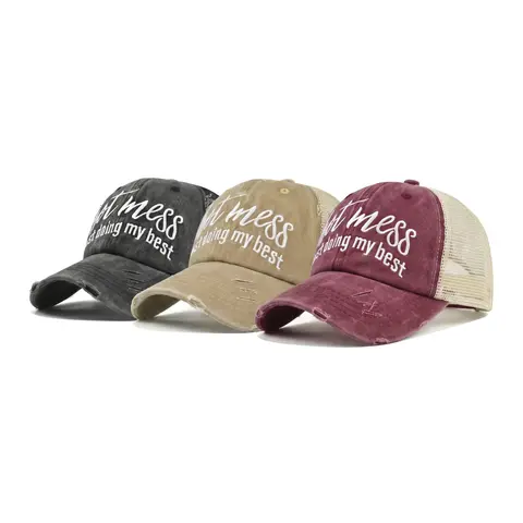 Women's Embroidery Open-Top Ponytail Baseball Cap - 54-60 cm Adjustable, Breathable Mesh Panels, Sun Protection Trucker Hat with Curved Brim Shields, Ideal for Summer Cycling, Daily Wear, Adult Accessories