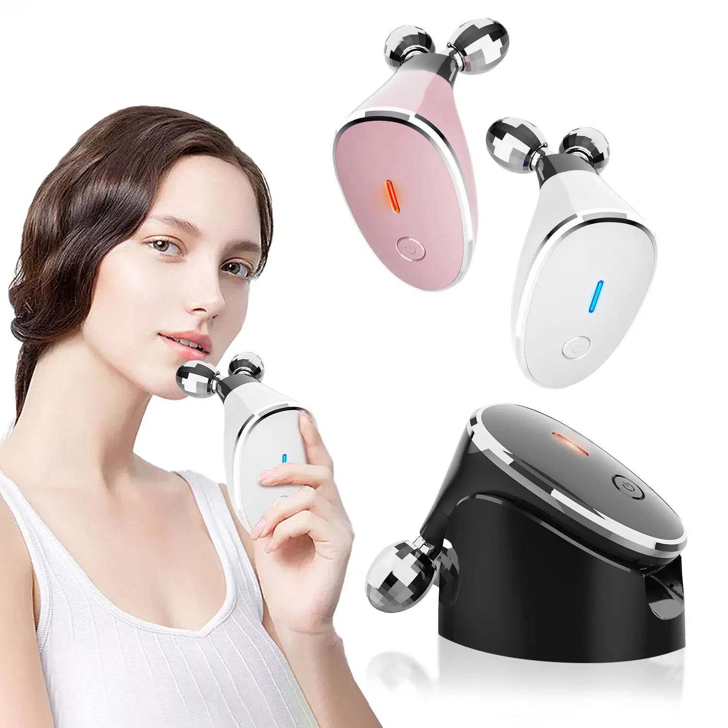 Drawhoney Facial Roller - USB-Powered Manual Handheld Facial Massage Tool, Anti-Aging V-Shape Face & Neck Massager, Ideal Gift for Beauty Enthusiasts (Christmas, Birthday), Suitable for All Skin Types, Use Daily