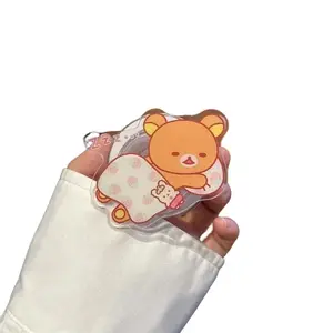 ﻿Magnetic Folding Mobile Phone Grip Holder Cartoon Bear Rilakkuma Cute Socket Pocket Support for Magsafe IPhone 17 16 Samsung﻿
