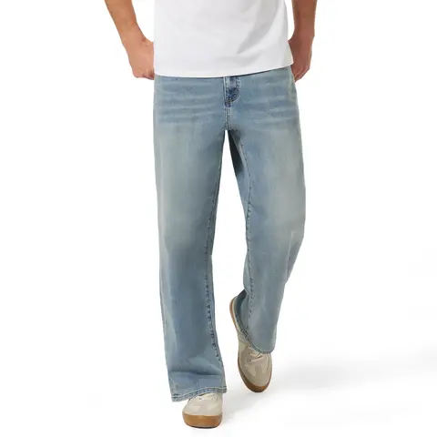 MAGCOMSEN Men's True Straight Fit Plain Menswear Utility Jeans - Light Wash Soft 4-Way Stretch Denim, 6-Pockets, Flex-Waistband, Snap Coin Access, Vintage Clothing Denim Style Pants for Halloween, Christmas