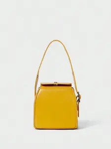 Women's Mini Box Top Handle Bag, Retro Yellow PU Leather Satchel, Adjustable Buckle Strap, Structured Square Handbag for Party, Daily, Casual Use, Aesthetic Y2K Style, Cute Small Purse