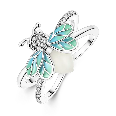 MULA Glowing Firefly Ring | S925 Silver-plated, Glowing Beads, Zircon, and Color-Changing Enamel | Fluorescent Jewelry Inspired by Insects | The Perfect Gift for Nature Lovers, Zirconia, Rings For Women