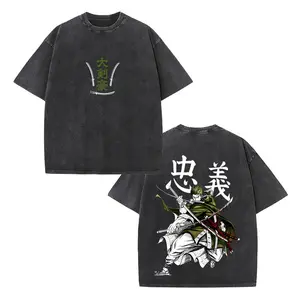 Roronoa Zoro Washed Tee Hoodies One Piece Anime Pirate Hunter Santoryu Three Sword Style Manga Graphic Double Printed T Shirt Heavy Cotton Unisex Oversize Vintage Streetwear