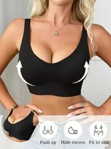 A Women'S Comfortable Seamless Sports Bra with Elegant Striped Design, Skin-Friendly Breathable V-Neck Straps, Adjustable Shoulder Straps, And Removable Padding. Suitable for Running, Yoga, Camping, Cycling, Fitness