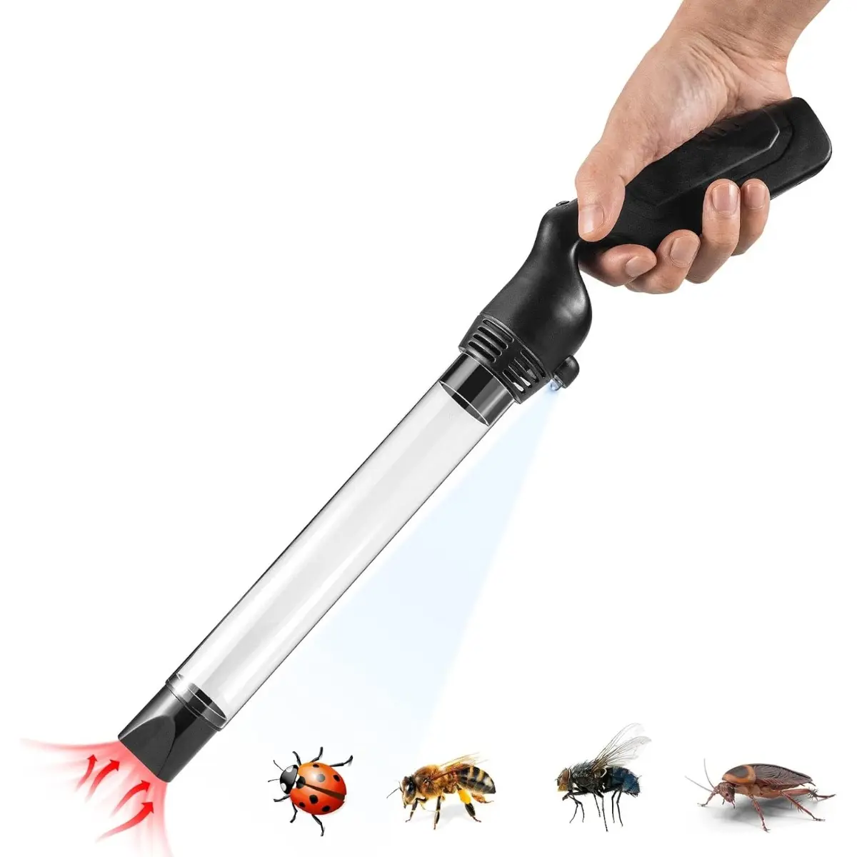Bug Catcher Vacuum: Insect and Spider Trap With Long Nozzle, LED Light. Bug Sucker for Adults and Kids. Pest Suction Trap for Cockroach, Beetle, Ant, Bedbug and Small Insect
