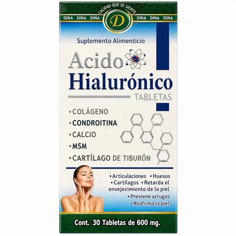 Hyaluronic Acid Tablets 600mg – Collagen, MSM & Calcium Blend for Skin Hydration, Joint Support & Anti-Aging Formula (30 Count)