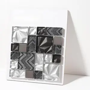 Black White Glass Tile for Kitchen Wall Bathroom Border [Sample 6x6 Inches]