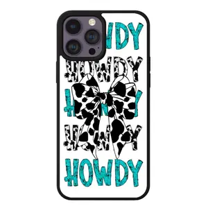 Turquoise and Cow Print Howdy Bow Cute Phone Case - Shockproof Protection - Accessories Durable Protective Handheld Cover for Smartphones - Case