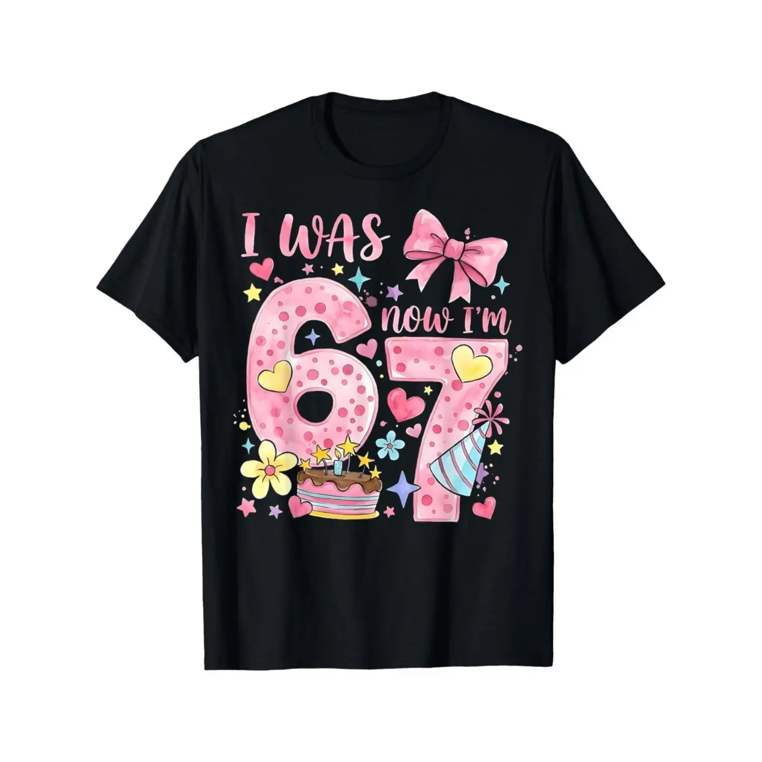 Funny 67 Meme 7th Birthday T-Shirt for & - "I Was 6 Now I'm 7" Year-Round Fit Suitable for Parties, School, Gym, Training - 100% Cotton Crew Neck Short Sleeve Tee for 7 Year Old Gift