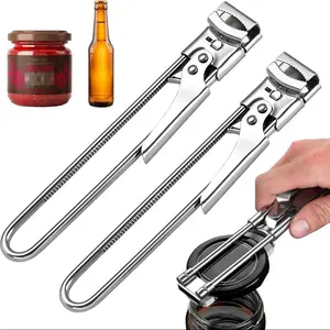 Adjustable Stainless Steel Can Opener, 2026 New Multifunctional Can Opener, Manual Lid Gripper for Weak Hands, Kitchen Tool Set (2 Pieces)