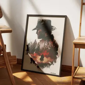 Arthur Morgan Portrait Framed Wall Art Canvas Red Dead Redemption 2 Game Lovers' Decor for Living Room Bedroom