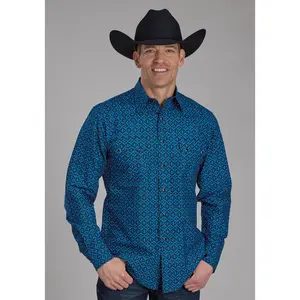 Mens Aztec Tile Long Sleeve Snap Western Shirt