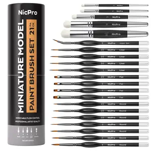 Nicpro Miniature Paint Brushes Drybrush - 21PCS Model Paint Brush Set for Acrylic Oil Watercolor, Detail Paint Brush Dry Brush for Model, Miniature Painting, Paint by Numbers, Craft - with ContainerPainting & Paint by Number