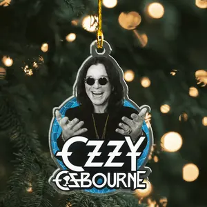 Ozzy Logo Christmas Ornament, Rock Band Fan Gift, Retro Blue Globe Design