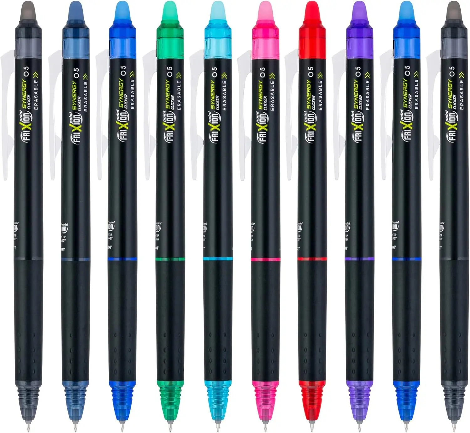 PILOT FriXion Synergy Clicker 10-Pack Erasable Refillable Retractable Gel Ink Pens, Extra Fine Point, Assorted Colors, Smooth Writing Pen for Arts & Crafts (17481)