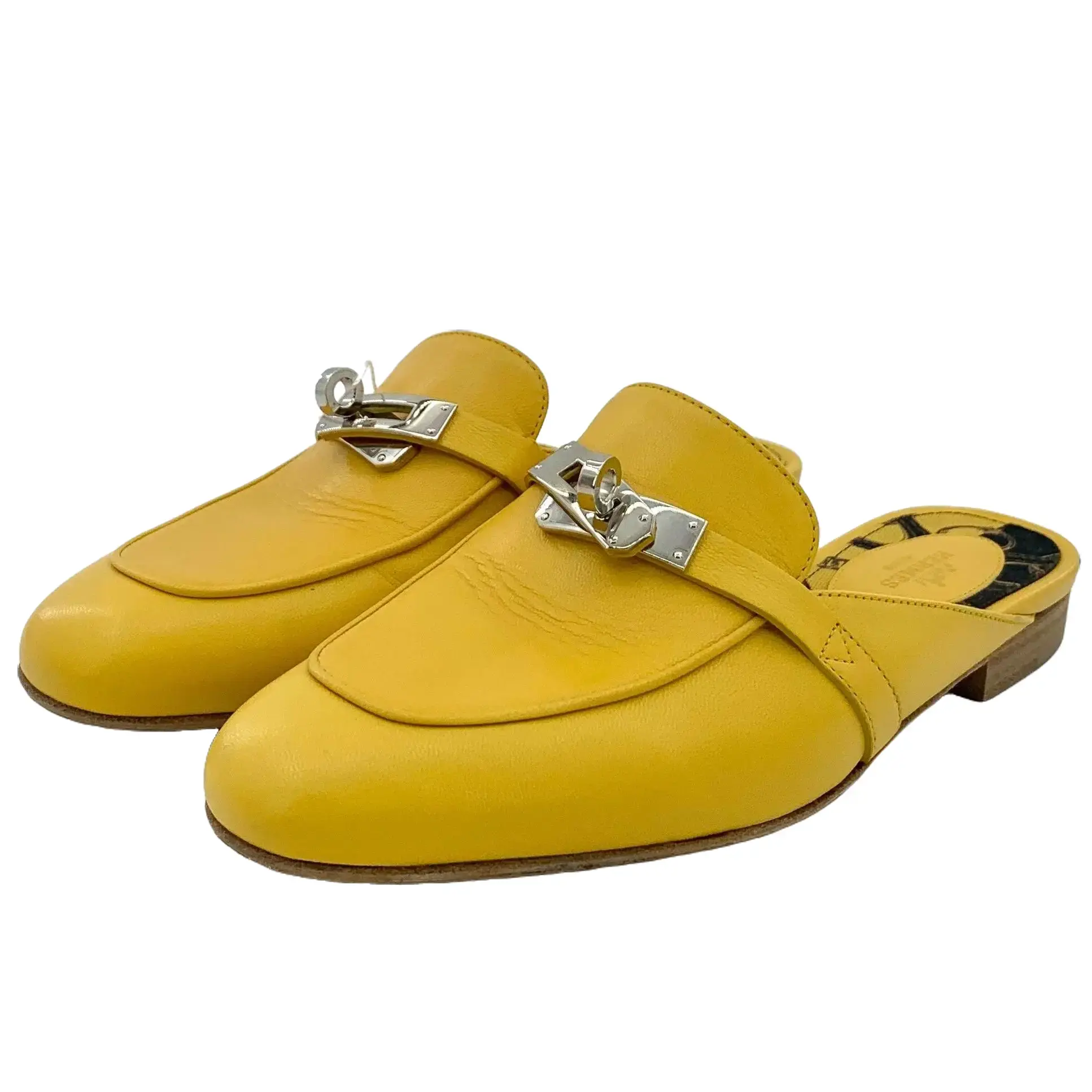 RDLTS— Hermès Oz Yellow Buckle Leather Mule Sandals Size US 5.5