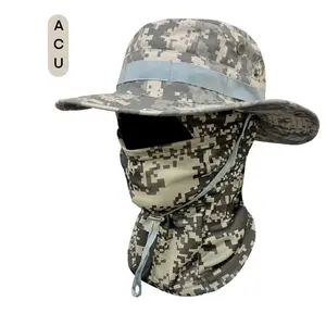 2-in-1 Tactical Camo Hat and Face Mask Set, Breathable UV Sun Hat for Men/Woman, Outdoor Hiking Fishing Gear