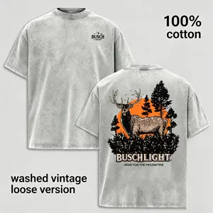 Vintage Washed Deer Graphic T Shirt for Men 100% Cotton Oversized Hunting Wildlife Outdoor Tee Retro Forest Nature Camping Hiking Adventure Shirt Heavyweight Casual Streetwear Summer Top Gift for Outdoorsmen