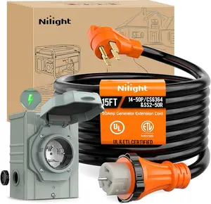 Nilight 50A 15FT Generator Extension Cord and Power Inlet Box 125/250V Heavy Duty 6/3+8/1 Gauge STW ETL Listed NEMA 14-50P/SS2-50R Twist Lock Connector for RV Outdoor Use