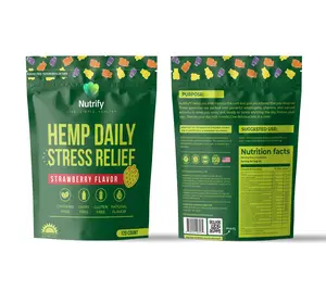 Nutrify Hemp Daily Stress Relief Gummies - Strawberry Flavor, 120 Count with Ashwagandha, Mushrooms & Vitamins - Dietary Health Supplement Natural