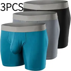 1PCS/3PCS Men's Modal boxer underwear is breathable and cool  Large Pouch with Gun & Pellet Separation quick drying sports type anti rolling and hip lifting, mid waist soft elastic underwear, suitable for daily or sports wear (s-3XL, solid color)