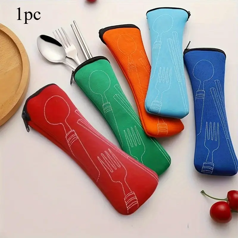 1pc Portable Tableware Storage Bag, Cutlery, Camping Utensil, Camping Gear And Equipment, Zipper Type, Stainless Steel Spoon Chopsticks Bag, For Teenagers At School, Canteen, For Camping And Picnic, Home Kitchen Supplies, Outdoor Camping Supplies