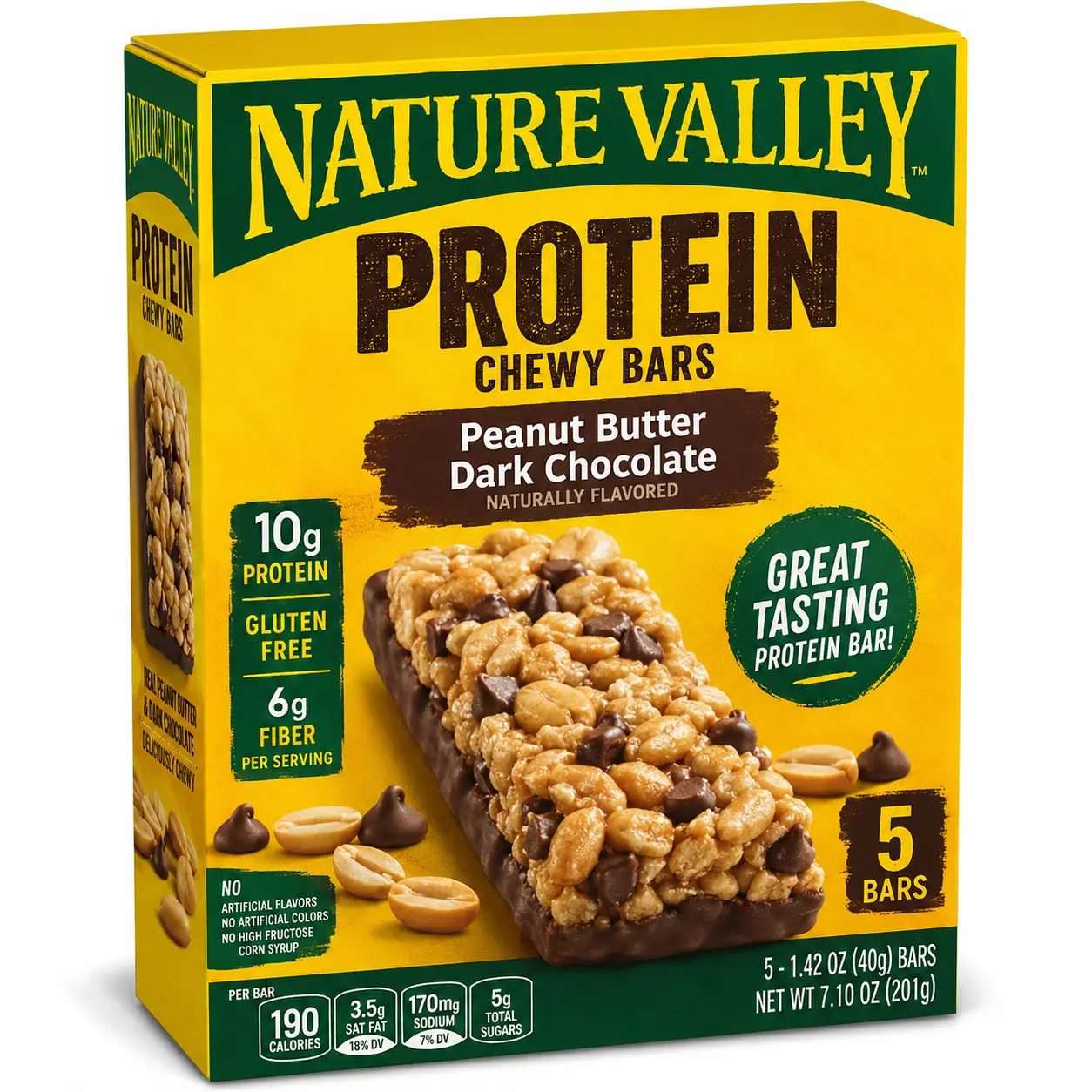 Nature Valley Crunchy Peanut Butter & Dark Chocolate Protein Chewy Bars, 5 Count Snack Pack