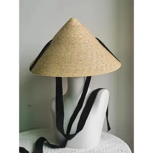 Asian Conical Hat Wide Brim Sun Hat Women's Straw Hat Beach Hat Fashion Catwalk Bamboo Rain Hat Chapeau femme 2025