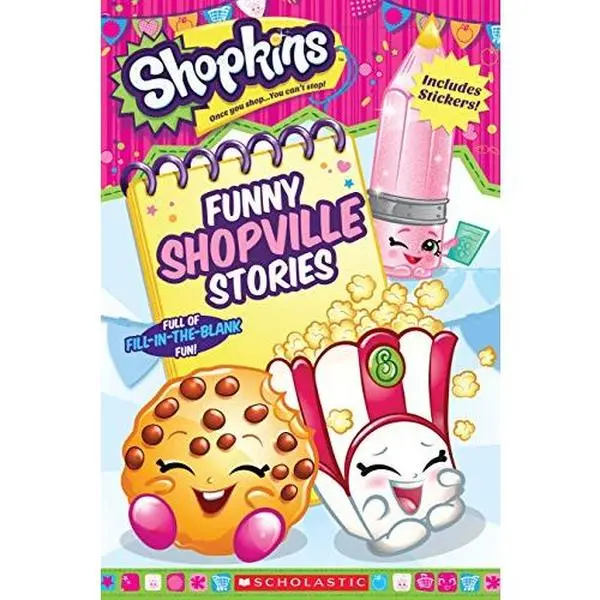 Used Paperback Book - Shopkins Funny Shopville Stories Storybook by Scholastic, Fill-in Fun for Kids, English School & Educational Supplies, 0.17lb, Lets Readers Create Hilarious Stories