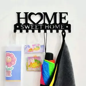 Home Sweet Home Letter Design Wall Mounted Key Holder, 1 Count Metal Key Hanger Hooks Rack, Wall Organizer for Entryway Door Hallway Bathroom Kitchen, Self Adhesive Hooks
