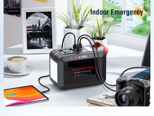 MARBERO 237Wh Solar Generator with 60W Solar Panel Portable Power Station with 2 x 300W AC Outlets (375W Surge) 8 Output Ports Pure Sine Wave for Home Camping Essentials Emergency