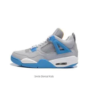 Light Gray Mid-Top Sneakers with Sky Blue Accents