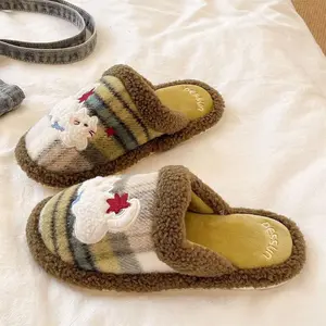 Womens Winter Slippers Faux Fur Lined Indoor Warm House Shoes EVA Soft Sole Non Slip Cozy Wear with Adorable Cat Design for Daily Use