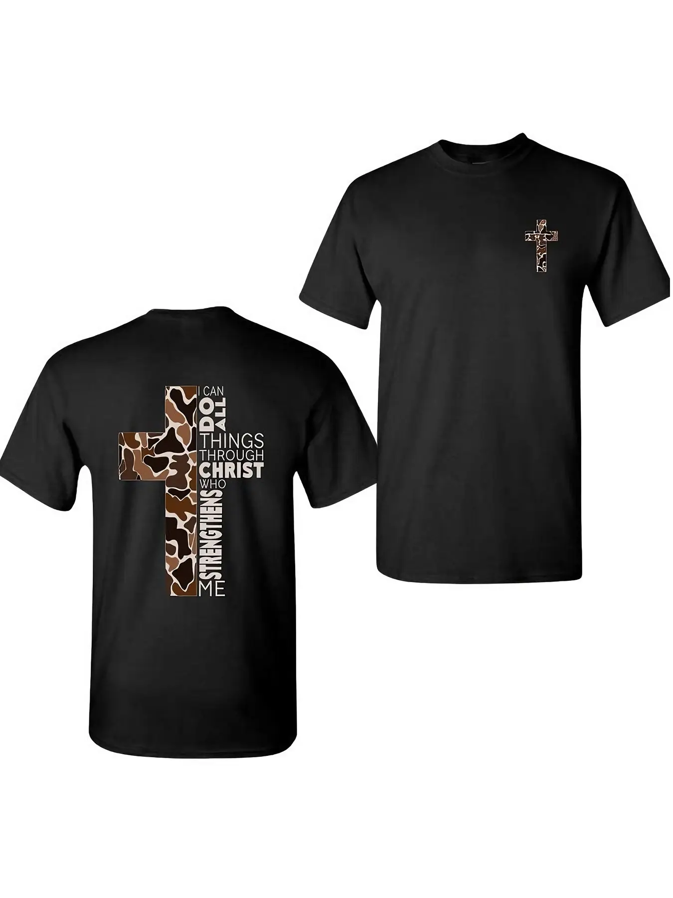 Men's Christian Long T-Shirt, Casual, Camo Cross Design, Philippians 4:13 Scripture Print, Motivation, Perfect for Faithful Believers and Outdoor Sports Enthusiasts