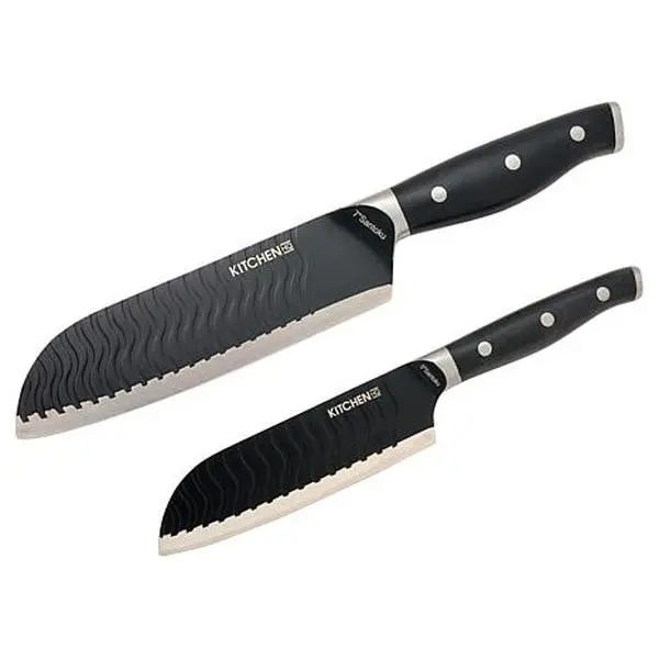 KitchenHQ 2-piece Wavy Edge Nonstick Santoku Knife Set