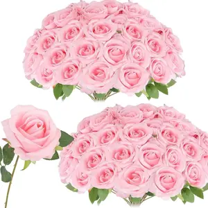 FAVOWREATH 48-Piece Silk Artificial Roses, Long-Stem High-Simulation Real-Touch Rose Bouquet, Suitable for Valentine's Day, Wedding Party, Mother's Day Decorations and Office Centerpiece Arrangements