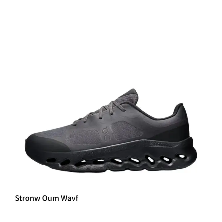 Matte Dark Gray Waterproof Breathable Spliced Mesh Outdoor Cushioned Running Shoes, Wave Hollow Thick Sole Anti-Slip Wear-resistant Outsole Unisex Functional Sneakers For Hiking Long Run Daily Commute Outdoor Sports