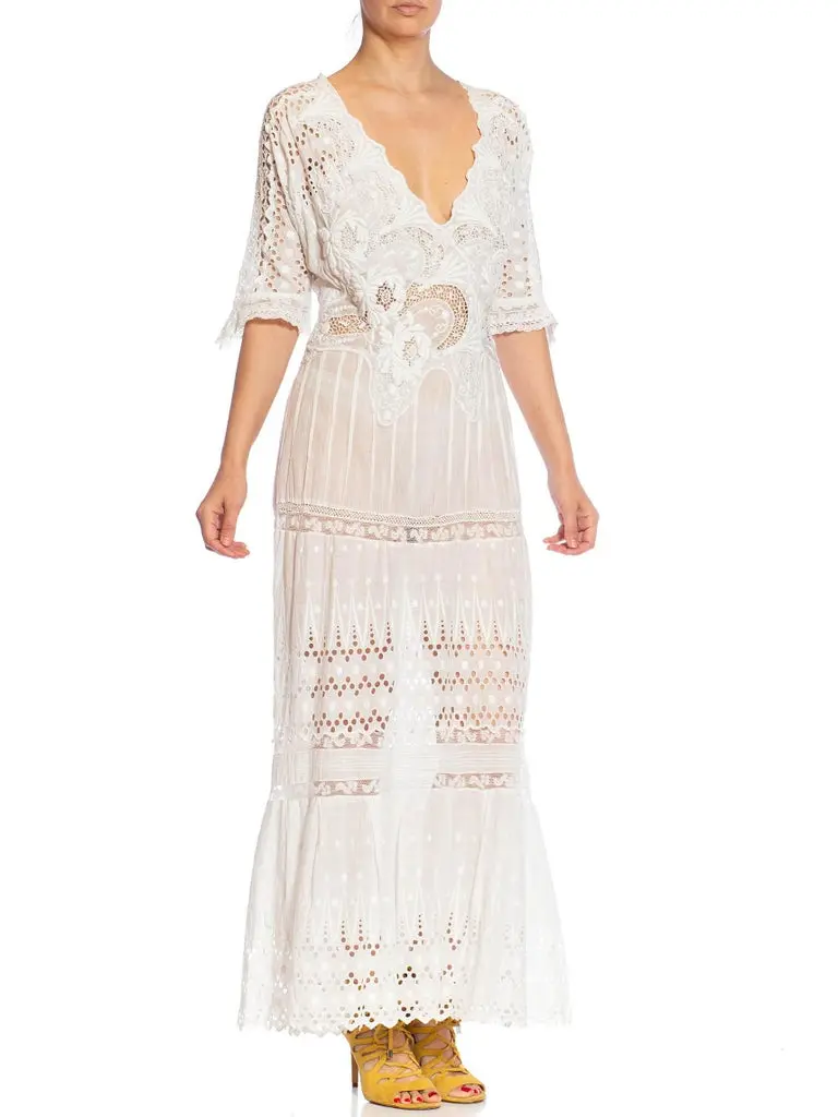 MORPHEW COLLECTION White Organic Cotton Antique Lace Dress