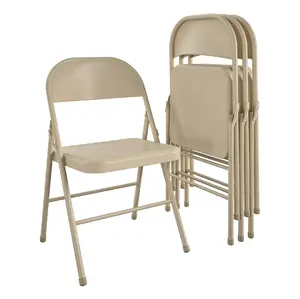 Mainstays All-Steel Metal Folding Chair, Beige, 4 Pack, Metal Folding Seat, Stackable Seating, Portable Event Seat, Indoor Outdoor Furniture, Lightweight Foldable Seat, Party and Banquet Use