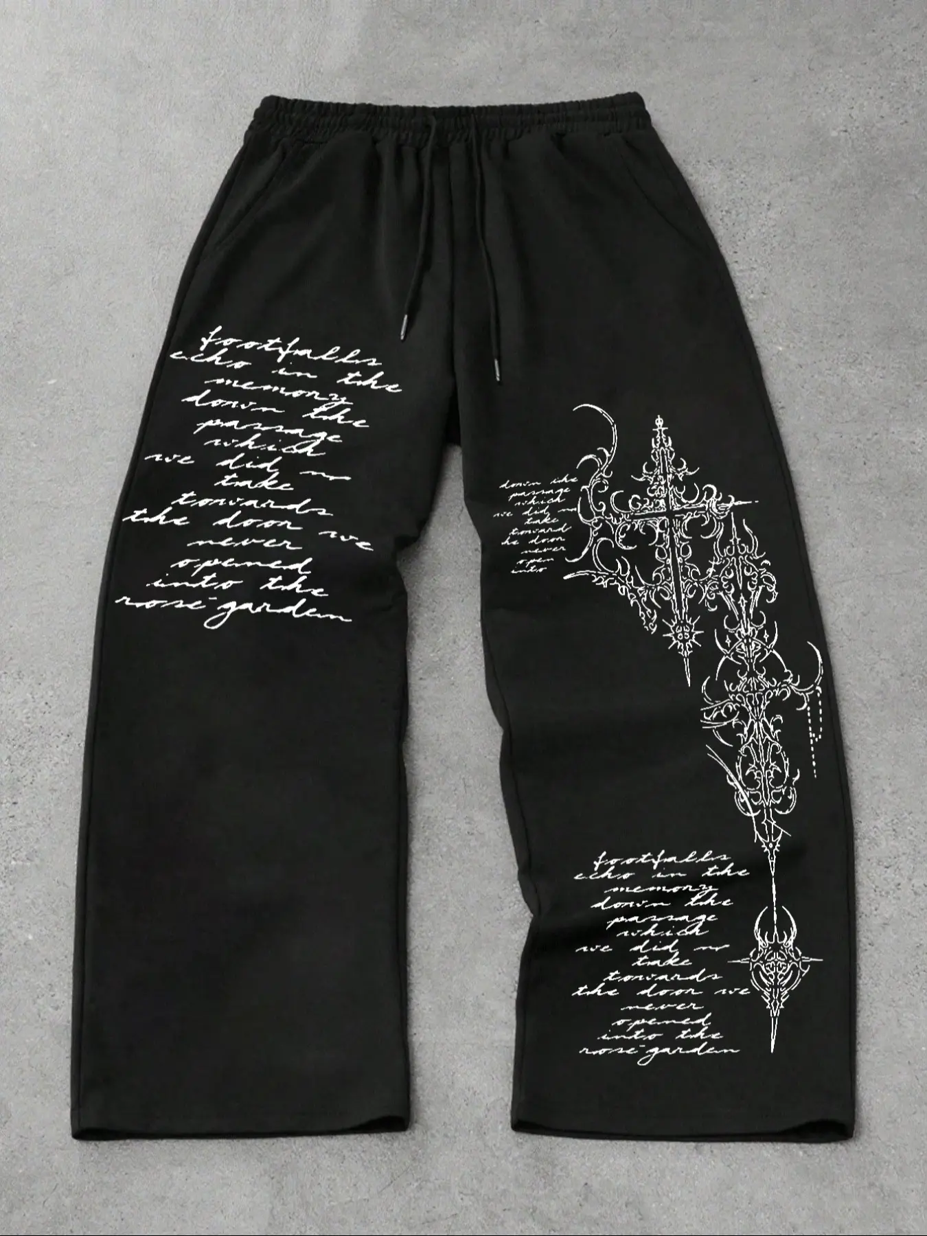 Men's Casual Sporty Long Pants, Graphic Print Drawstring Wide Leg Joggers, Loose Fit All Season Wearable Men's Clothing, Athleisure Style Bottoms